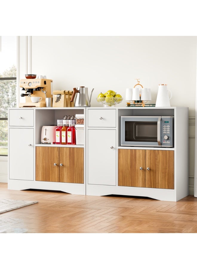 Forthcan Microwave Cabinet, Modern Small Sideboard Buffet Cabinet Microwave Stand, Wooden Kitchen Cabinet with Open Shelves for Dining Room, Living Room, Kitchen - Image 4