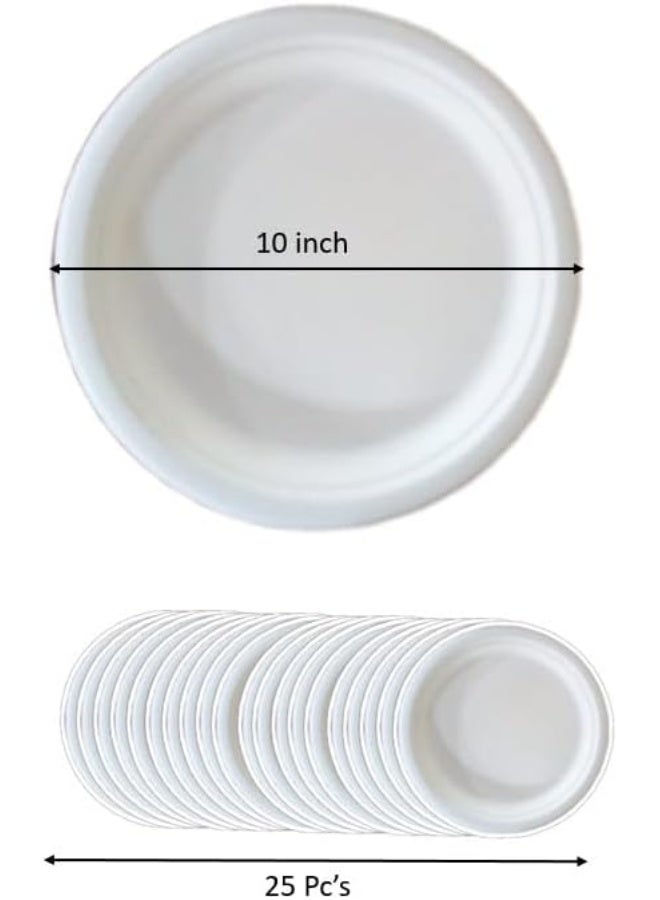 HOME CHOICE Disposable Round Sugar Cane Plate 25-Pieces, 10 inch Diameter  - Image 2
