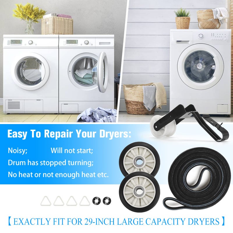 طقم صيانة وإصلاح المجفف 4392065 من Funmit - متوافق مع مجفف عريض Whirlpool Kenmore Amana Maytag مقاس 29 بوصة - تتضمن الحزمة حزام الأسطوانة وبكرة المهمل - الجودة الأصلية - Image 5