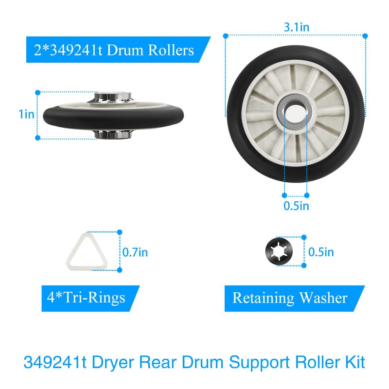 طقم صيانة وإصلاح المجفف 4392065 من Funmit - متوافق مع مجفف عريض Whirlpool Kenmore Amana Maytag مقاس 29 بوصة - تتضمن الحزمة حزام الأسطوانة وبكرة المهمل - الجودة الأصلية - Image 2