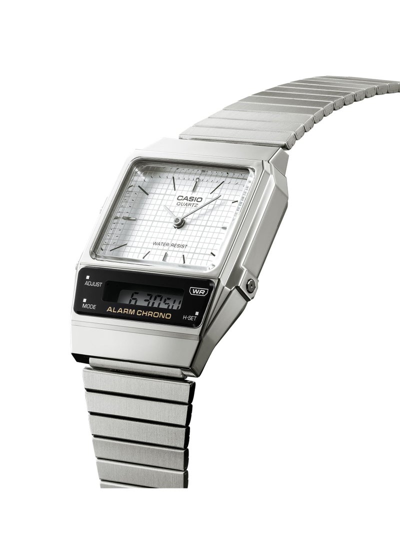 Casio ساعة كوارتز مقاومة للماء - أنالوج ورقمية ستانلس ستيل - مينا أبيض - AQ-800E-7ADF - 32 ملم - Image 2