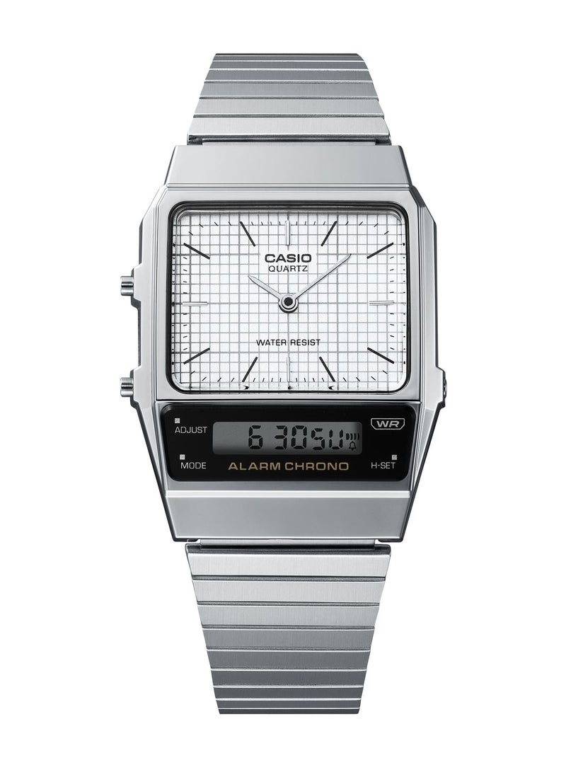 Casio ساعة كوارتز مقاومة للماء - أنالوج ورقمية ستانلس ستيل - مينا أبيض - AQ-800E-7ADF - 32 ملم - Image 3