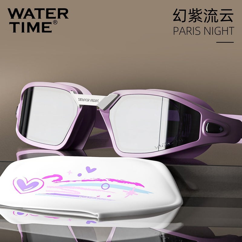 WATERTIME نظارات السباحة ووترتايم - مقاومة الضباب طويل الأمد بالبلازما، مقاومة للماء، بعدسات طبية، عالية الوضوح، مع قبعة السباحة - Image 1