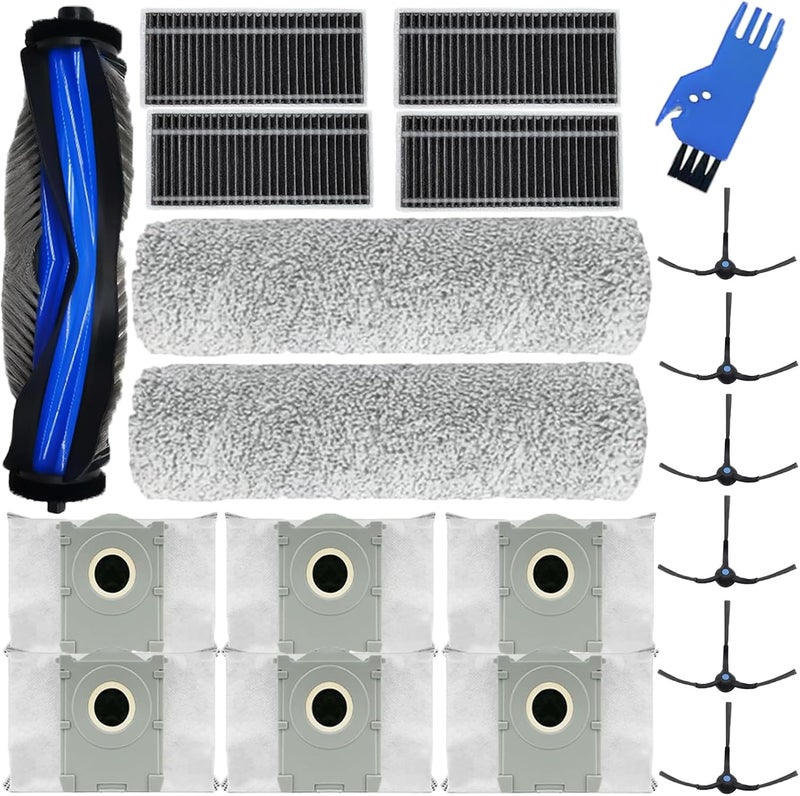Frexusuent 20 Pcs Accessories for Yeedi S14 Plus, for Ecovacs Deebot X8 Pro Omni Robot Vacuum Cleaner, 1 Main Brush, 2 Roller Mop Pad, 4 HEPA Filters, 6 Dust Bags, 6 Side Brushes, X8 Pro Omni Replacement Kit - Image 1
