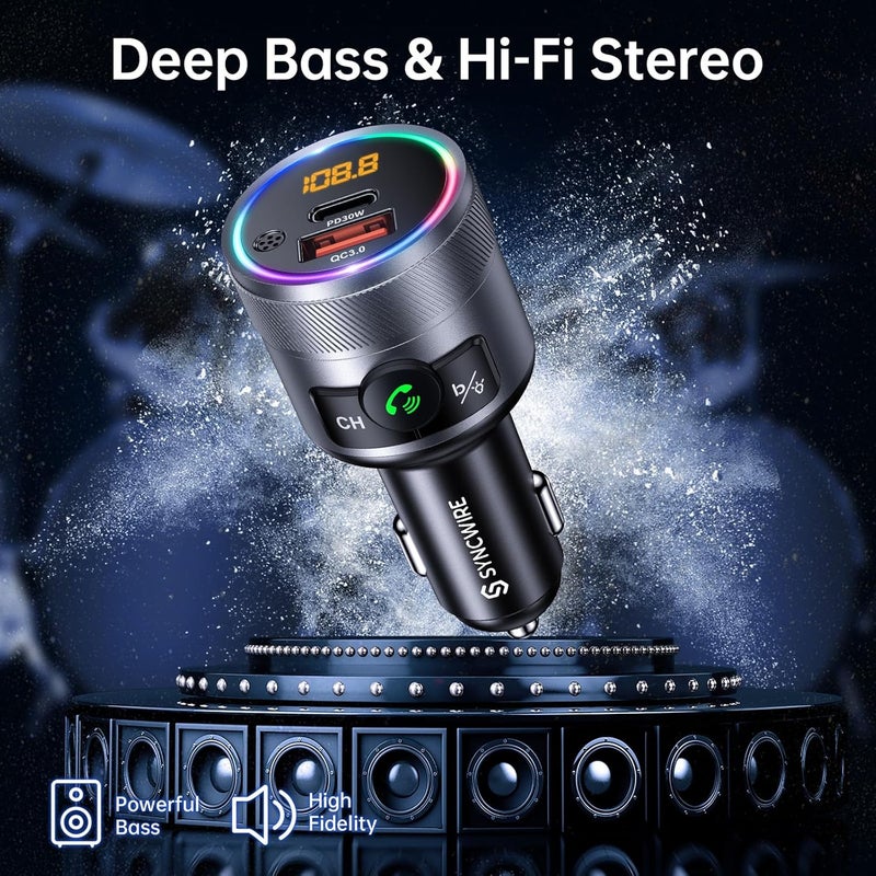 Syncwire Bluetooth 5.4 FM Transmitter for Car, 38W PD&QC3.0 Dual USB Charging Bluetooth Car Adapter Microphone & Bass Sound MP3 Music Player FM Kit with Hands-Free Calling - Image 5