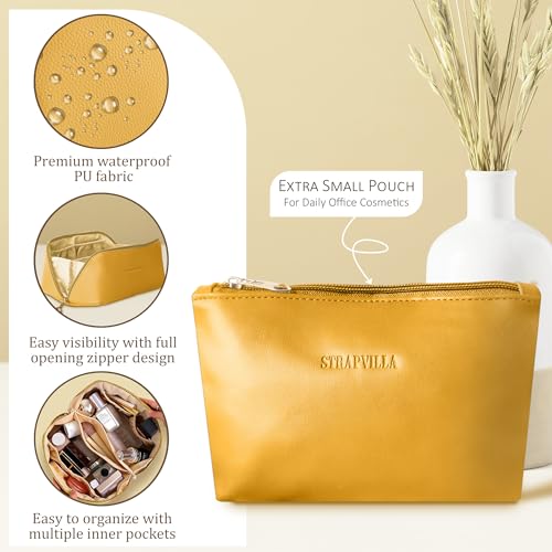 STRAPVILLA Makeup Organizer Bag for Women – Large Waterproof Makeup Pouch Bag with Wide Opening – Travel Pouches for Women, Cosmetic Organizer Bag, Makeup Kit Bag for Travel & Daily Use - Yellow - Image 2