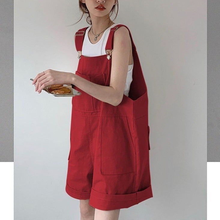 Strap Cotton khaki Work Strap Womens Summer Loose Straight High Waist Casual Wide-leg Shorts Trendy Green - Image 4
