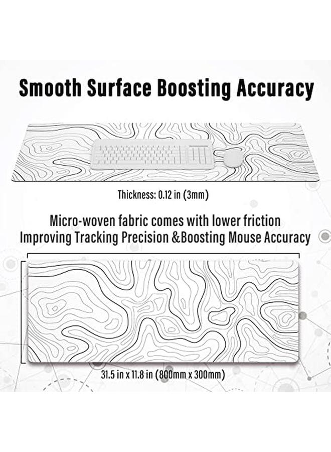erorex Large Gaming Mouse Pad With Stitched Edges Minimalist Topographic Map Desk Mat Extended Xl Mousepad With Anti Slip Base Cool Desk Pad For Keyboard And Mouse 31.5 X 11.8 In White - Image 2