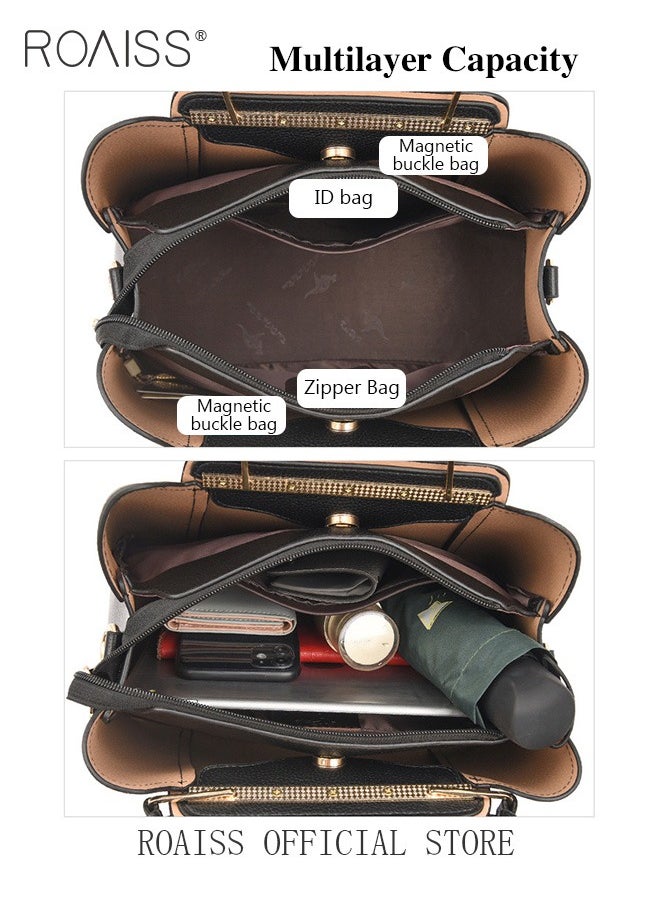 roaiss Leather Women Shoulder Bag Women's Handbag Elegant Patent Leather Bag Waterproof Handbag Shoulder Bag Women Large Capacity Bag  - Image 4