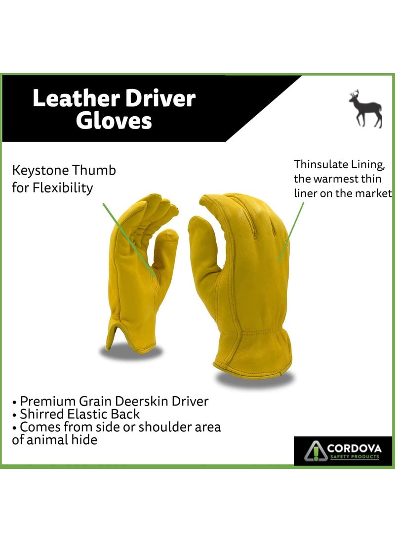 Cordova Cordova 90501 Premium Grain Deerskin Driver Gloves Thinsulate Lined Shirred Elastic Back Keystone Thumb Large 12Pack  - Image 2