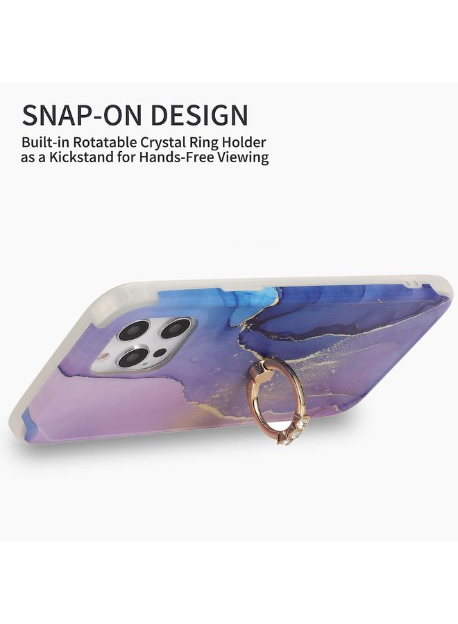 S-TOP Case For iPhone 13 Pro Max Four Corners Shocproof Flow Gold Marble IMD Back Cover Case with Metal Rhinestone Ring - Image 5