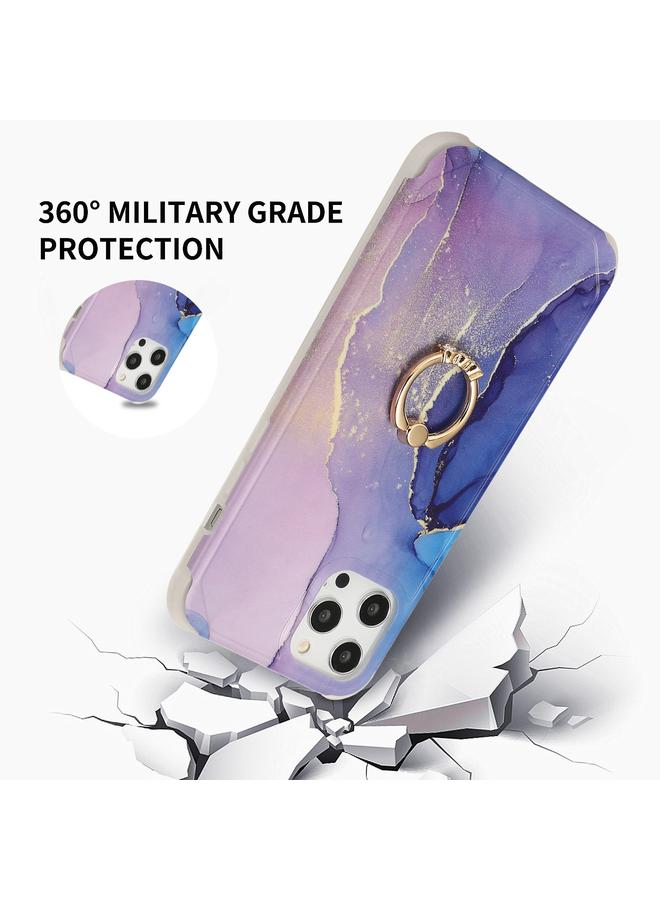 S-TOP Case For iPhone 13 Pro Max Four Corners Shocproof Flow Gold Marble IMD Back Cover Case with Metal Rhinestone Ring - Image 4