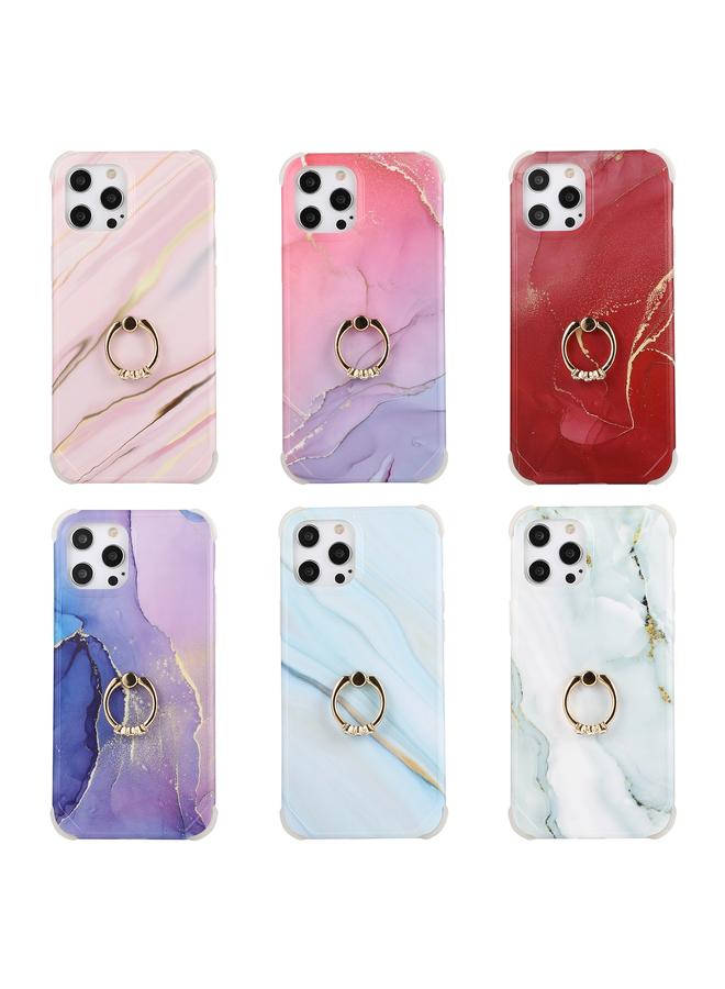 S-TOP Case For iPhone 13 Pro Max Four Corners Shocproof Flow Gold Marble IMD Back Cover Case with Metal Rhinestone Ring - Image 2