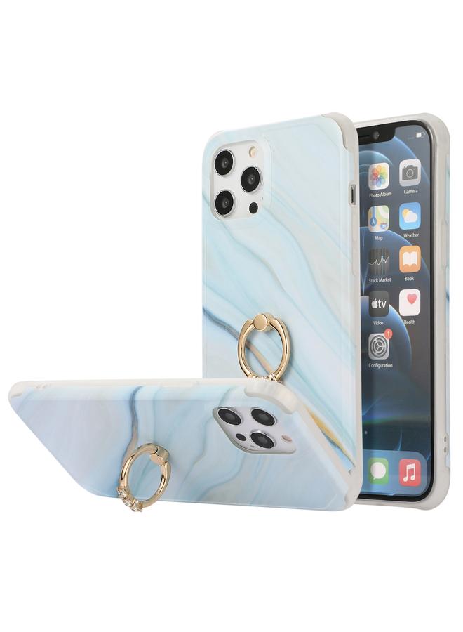 S-TOP Case For iPhone 13 Pro Max Four Corners Shocproof Flow Gold Marble IMD Back Cover Case with Metal Rhinestone Ring - Image 3