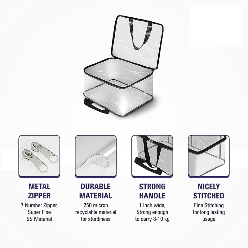 TAKIVA Transparent Pvc Storage Bag pack of 4 for Saree Covers Clothes Lehenga Blankets Bedsheets Toys Docs Wardrobe Organizer Clear Storage Box Bag - Image 3