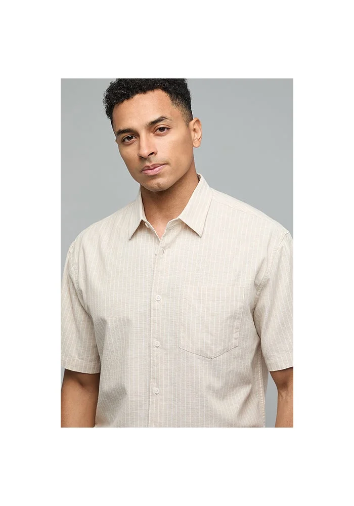 R&b  Striped Shirt with Classic Collar and Short Sleeves for Men | Best Price UAE