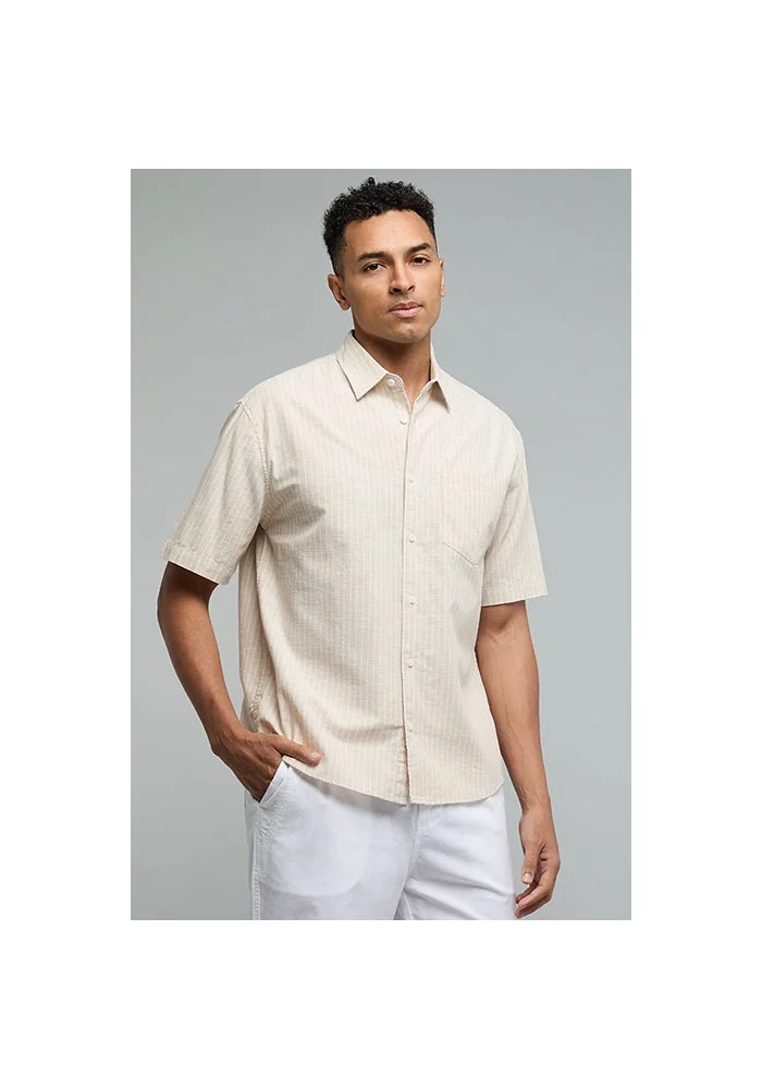 R&b  Striped Shirt with Classic Collar and Short Sleeves for Men | Best Price UAE
