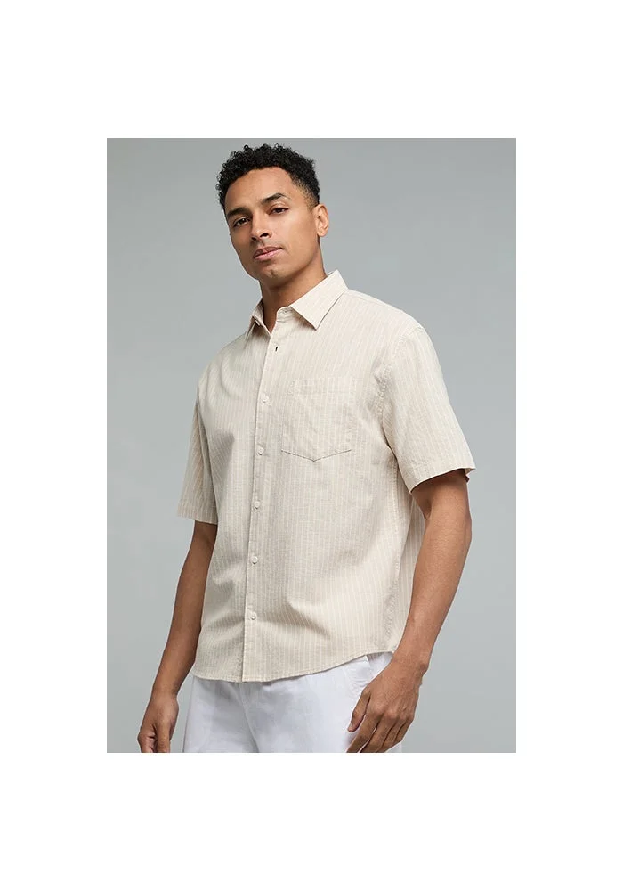R&b  Striped Shirt with Classic Collar and Short Sleeves for Men | Best Price UAE