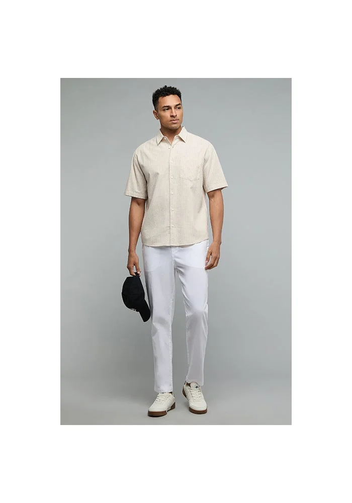 أر أند بي Striped Shirt with Classic Collar and Short Sleeves