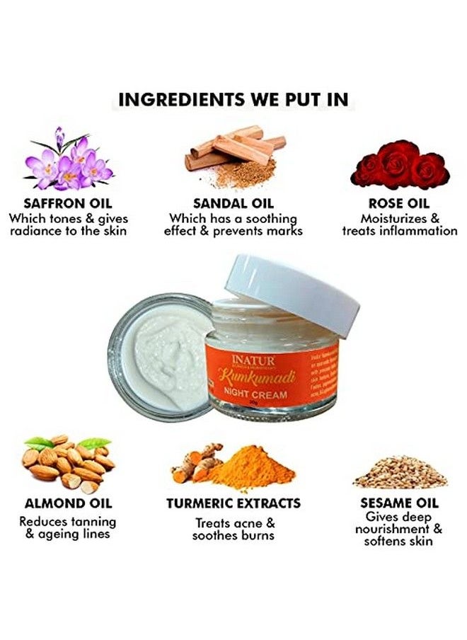 INATUR Kumkumadi Night Cream ; Light Weight ; Noncomedogenic ; Improves Skin Texture ; Clears Complexion ; Fights Pigmentation ; Lightens & Rejuvenates Skin ; 50G  - Image 4