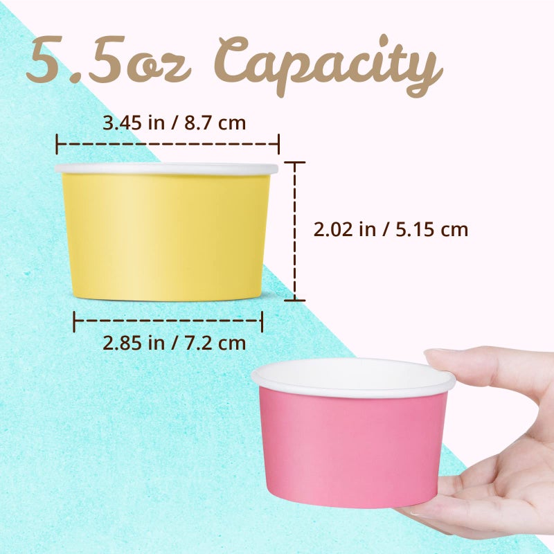 MATICAN Paper Ice Cream Cups, 50-Pack 5.5-oz Disposable Dessert Bowls for Hot and Cold, 5.5-ounce, 5 Pastel Colors - Image 4