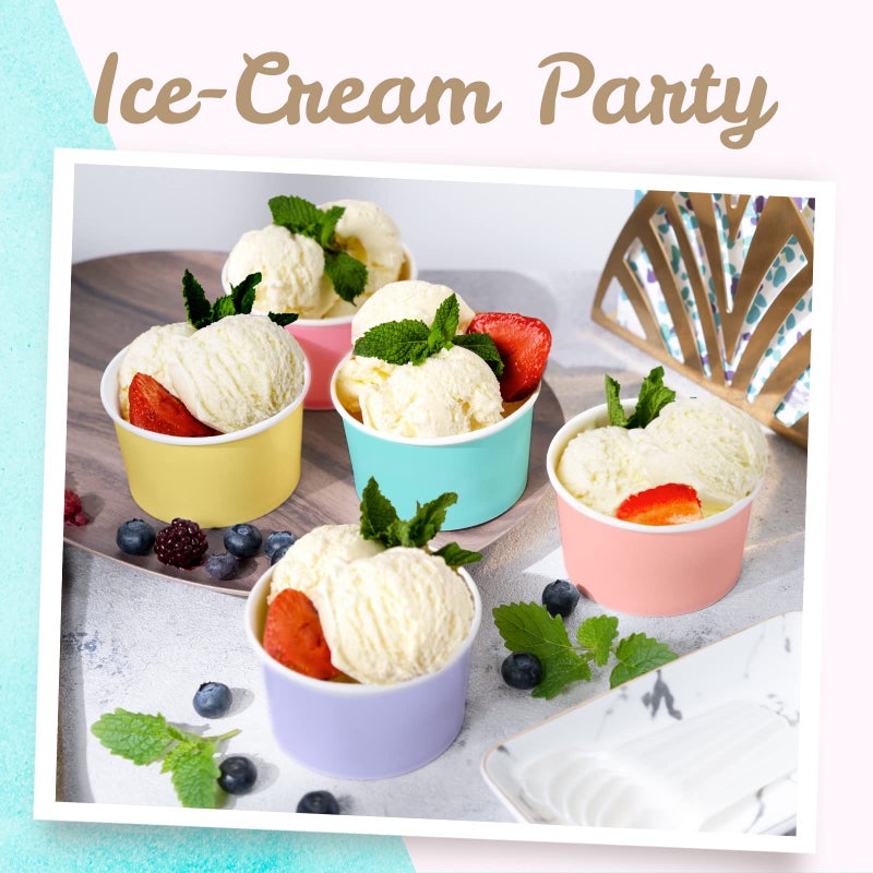 MATICAN Paper Ice Cream Cups, 50-Pack 5.5-oz Disposable Dessert Bowls for Hot and Cold, 5.5-ounce, 5 Pastel Colors - Image 2