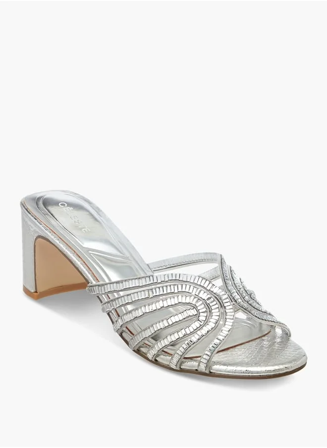 سيليست Women's Embellished Slip-On Sandals with Block Heel