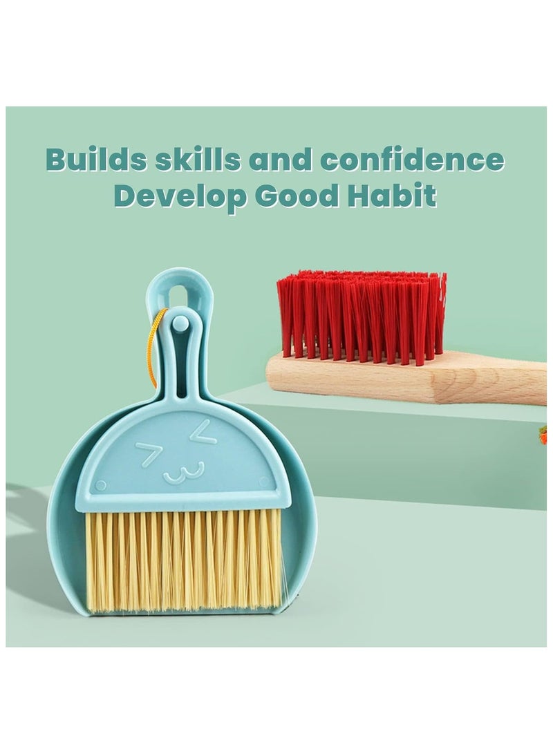 Kids Cleaning Toy Set, 9 Piece Wooden Detachable Children Cleaning Toys - Broom, Mop, Duster, Brush, Dustpan, Bucket, Dish Cloth, and Hanging Stand Housekeeping Kit  - Image 3