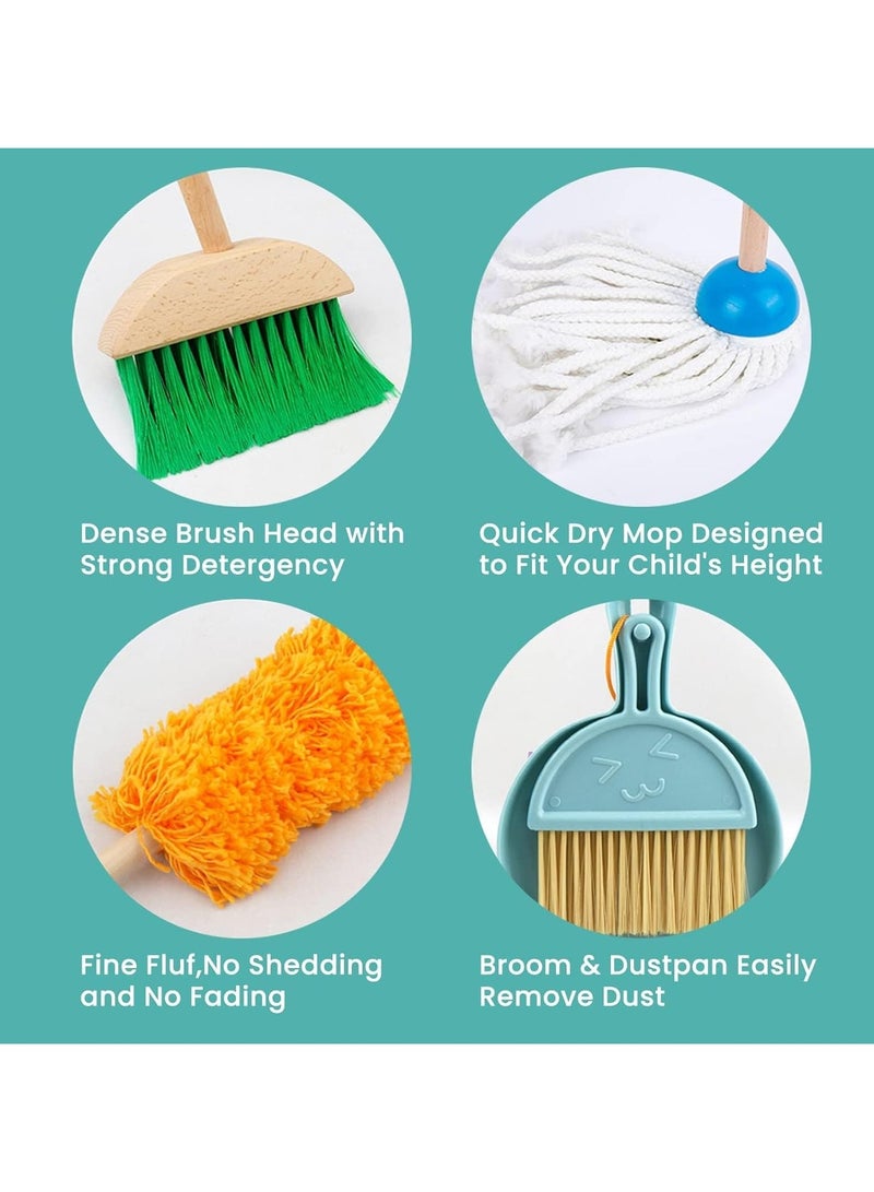 Kids Cleaning Toy Set, 9 Piece Wooden Detachable Children Cleaning Toys - Broom, Mop, Duster, Brush, Dustpan, Bucket, Dish Cloth, and Hanging Stand Housekeeping Kit  - Image 4
