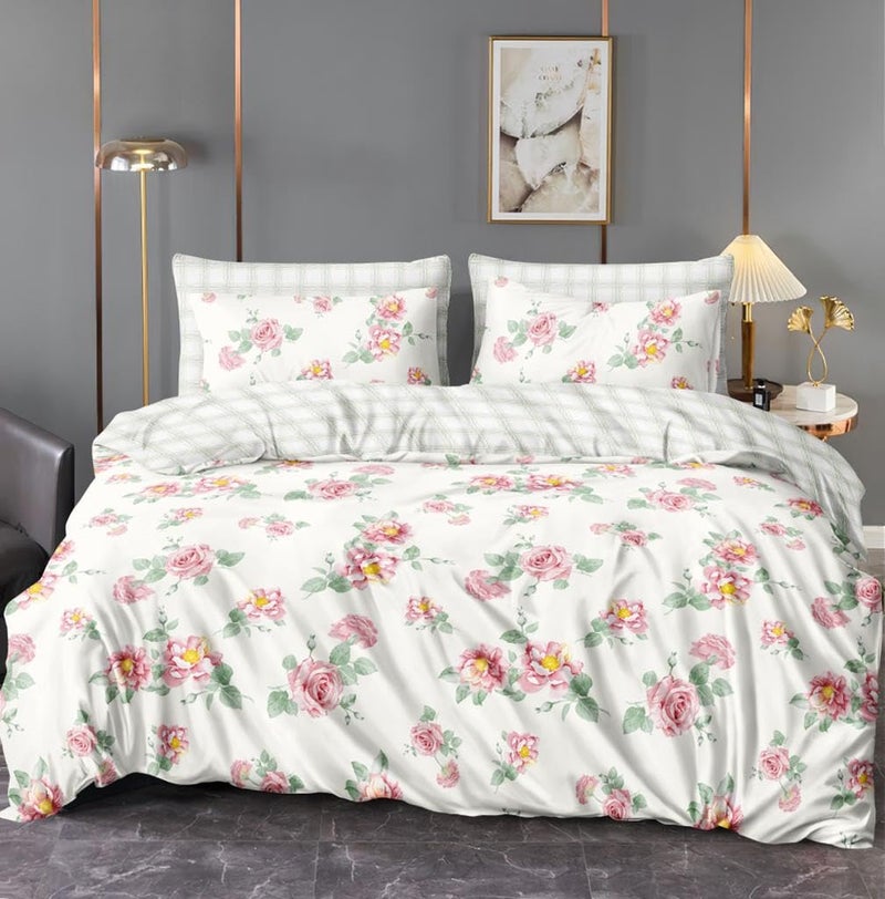 SHOPICTED Microfiber Super Soft Ac Comforter/Duvet for Double Bed King Size 90 X 100 Inch, Reversible (Multicolor) - Pink Small Rose - Image 1