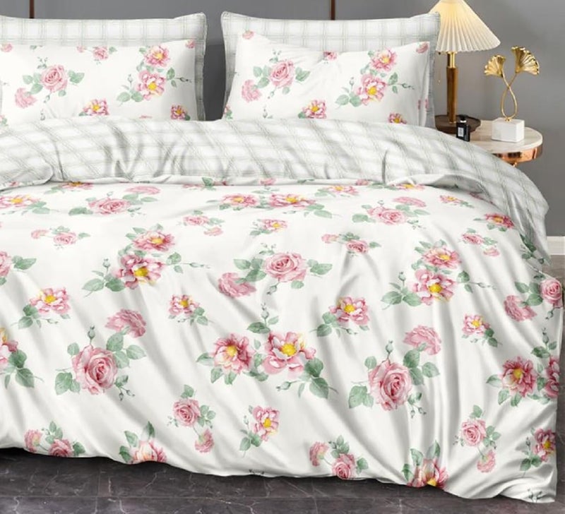 SHOPICTED Microfiber Super Soft Ac Comforter/Duvet for Double Bed King Size 90 X 100 Inch, Reversible (Multicolor) - Pink Small Rose - Image 2