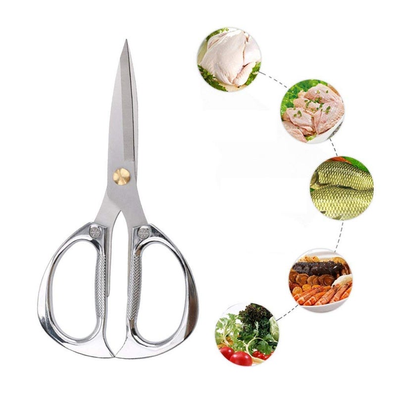 Jasni Multi-Purpose Kitchen Shears Scissors  Heavy Duty Stainless Steel Scissors With Strong Straight Edge Snips (Silver) - Image 3