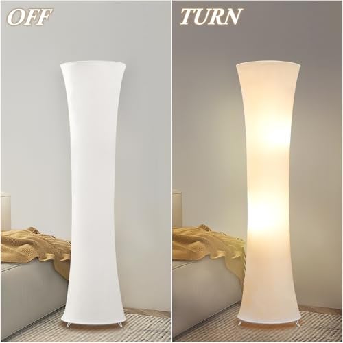 GyroVu 46“ Floor Lamp for Living Room, 3 Color Temperature Led Floor Lamps Column Floor Standing Lamp Corner Lamp for Bedroom, Office& Living Room-White Fabric Lampshade, Bulbs Include - Image 3