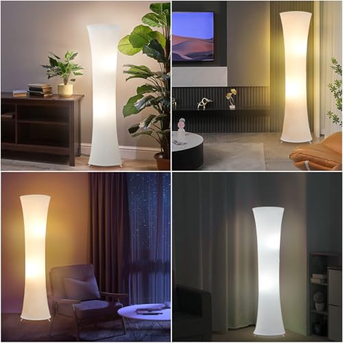 GyroVu 46“ Floor Lamp for Living Room, 3 Color Temperature Led Floor Lamps Column Floor Standing Lamp Corner Lamp for Bedroom, Office& Living Room-White Fabric Lampshade, Bulbs Include - Image 5