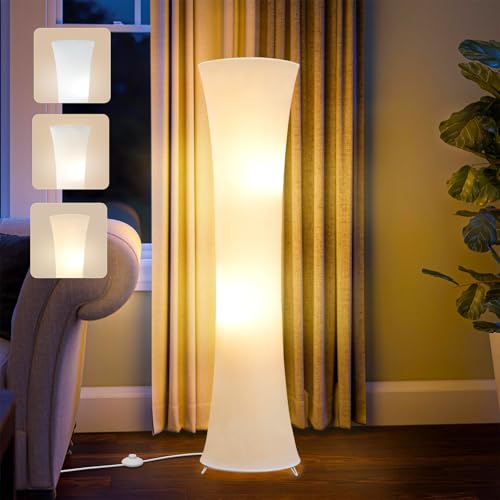 GyroVu 46“ Floor Lamp for Living Room, 3 Color Temperature Led Floor Lamps Column Floor Standing Lamp Corner Lamp for Bedroom, Office& Living Room-White Fabric Lampshade, Bulbs Include - Image 1