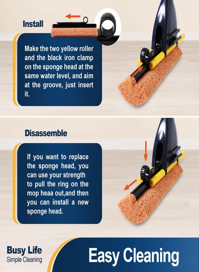 Yocada Sponge Mop Home Commercial Use Tile Floor Bathroom Garage Cleaning with Squeegee and Extendable Telescopic Long Handle 42-52 Inches Easily Dry Wringing - Image 3