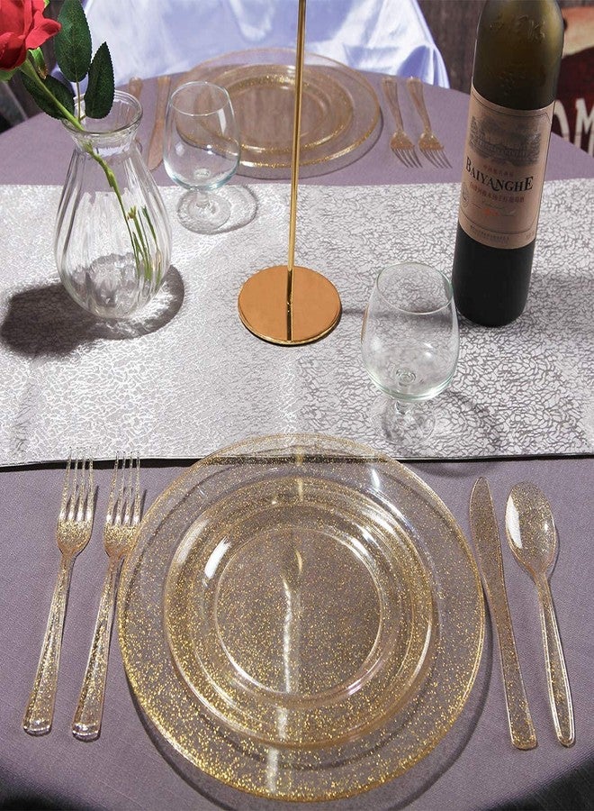 I00000 150PCS Gold Disposable Plates Silverware, Gold Glitter Dinnerware Set Include 25 Dinner Plates 10.25’’, 25 Dessert Plates 7.5’’, 25 cups 10 OZ, 25 Forks, 25 Knives, 25 Spoons for Wedding,Party - Image 3
