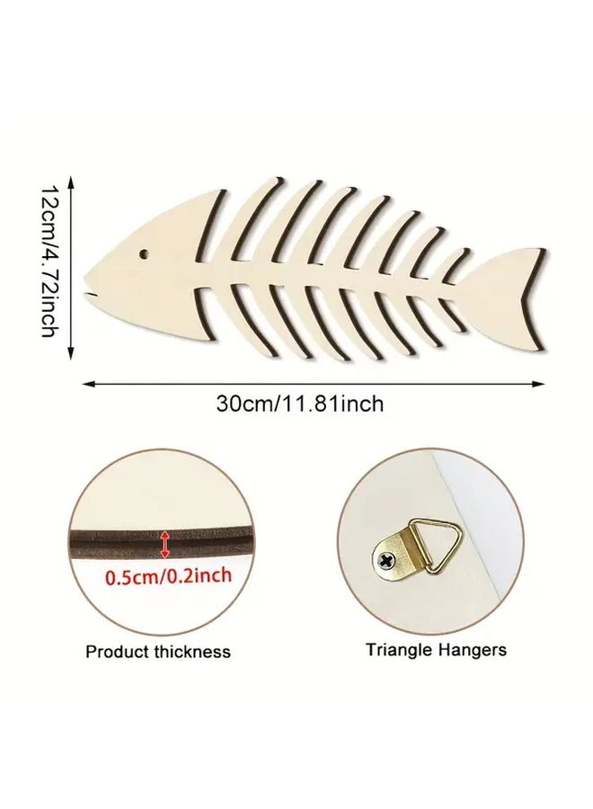 Minimalist Fishbone Ocean Plaque 1pc Wooden Wall Decor Rustic Vintage Handicraft - Image 3