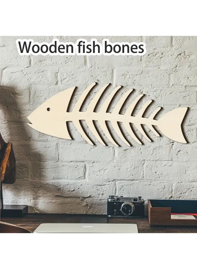 Minimalist Fishbone Ocean Plaque 1pc Wooden Wall Decor Rustic Vintage Handicraft - Image 1