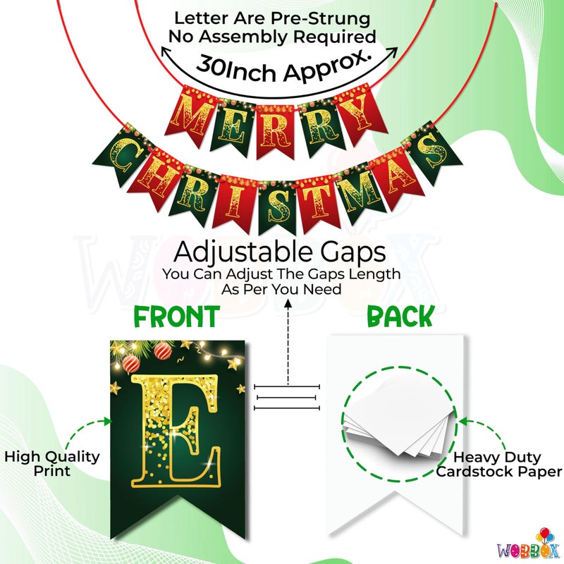 WOBBOX WOBBOX Christmas Decoration Golden Font Merry Christmas Red & Green Christmas Bunting Banner, Christmas Decorations Items  - Image 3