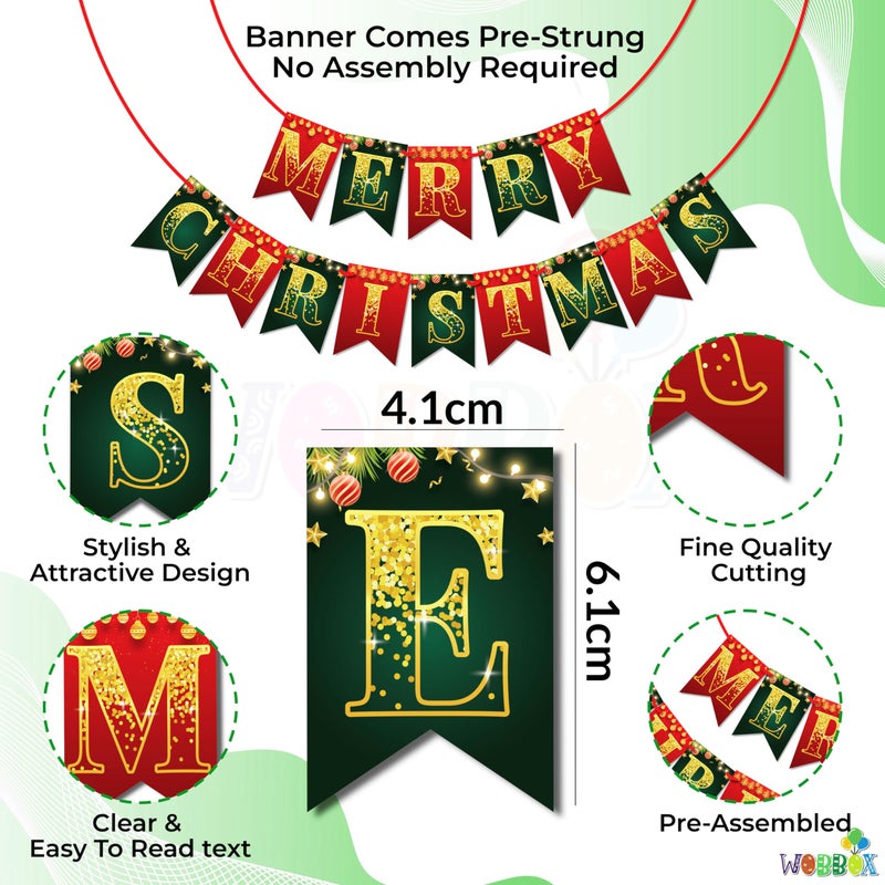 WOBBOX WOBBOX Christmas Decoration Golden Font Merry Christmas Red & Green Christmas Bunting Banner, Christmas Decorations Items  - Image 2