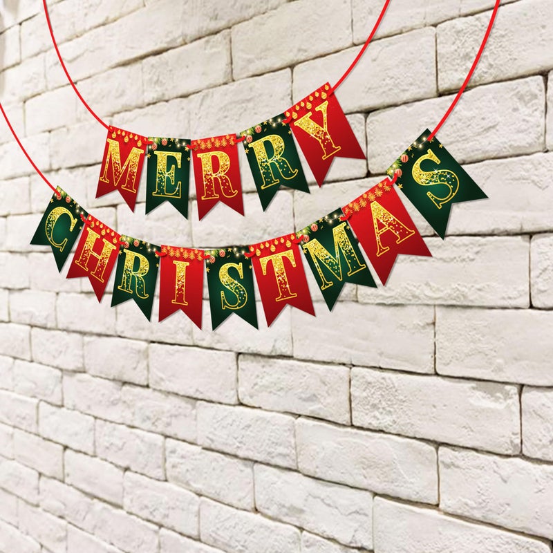 WOBBOX WOBBOX Christmas Decoration Golden Font Merry Christmas Red & Green Christmas Bunting Banner, Christmas Decorations Items  - Image 4