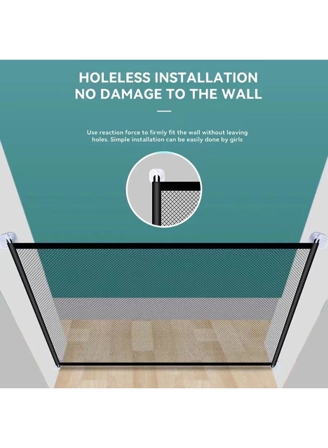 Portable Mesh Baby Gate Mesh Magic Pet Dog Gate for Stairs Doorways Hallways Easy-Install Child's Safety Gates Folding for Indoor and Outdoor Safety Gate Easy to Use Baby Gate for Stairway, Black - Image 5