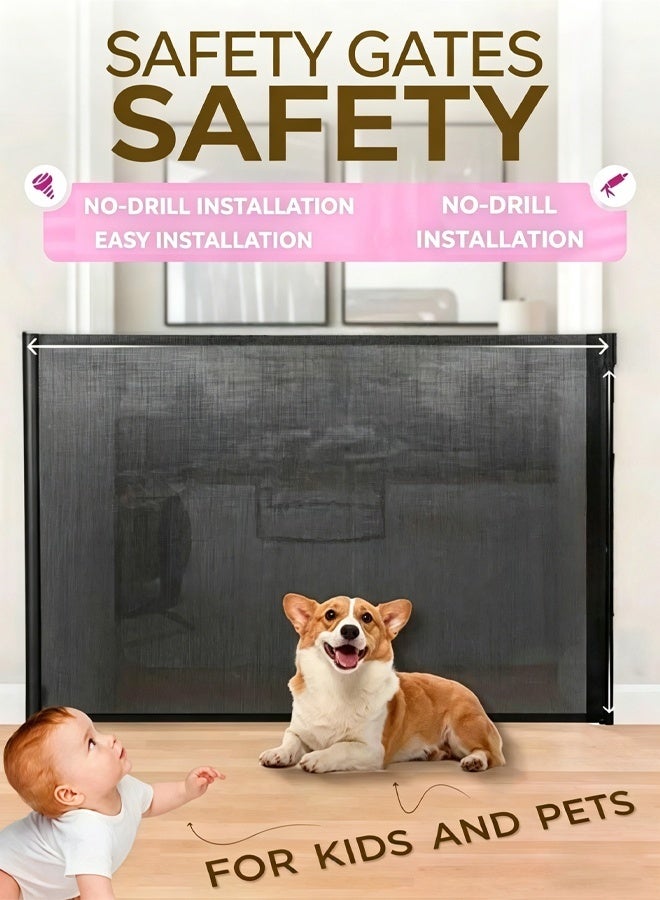 Portable Mesh Baby Gate Mesh Magic Pet Dog Gate for Stairs Doorways Hallways Easy-Install Child's Safety Gates Folding for Indoor and Outdoor Safety Gate Easy to Use Baby Gate for Stairway, Black - Image 1