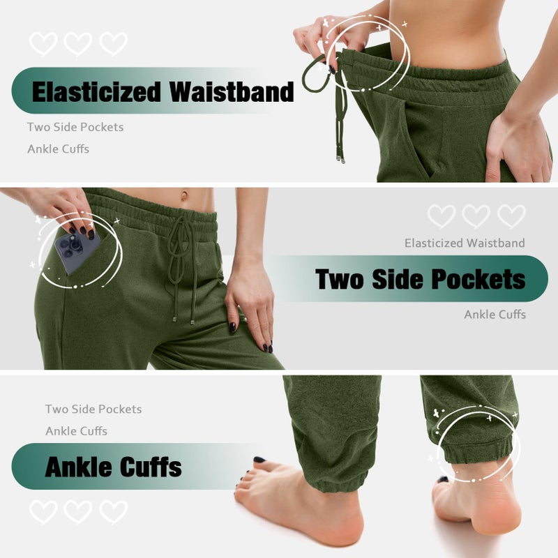 Walifrey Womens Joggers with Pockets, Drawstring Sweatpants Women for Lounging Jogging Gym and Workout OliveGreen,1 Pack OliveGreen M - Image 5