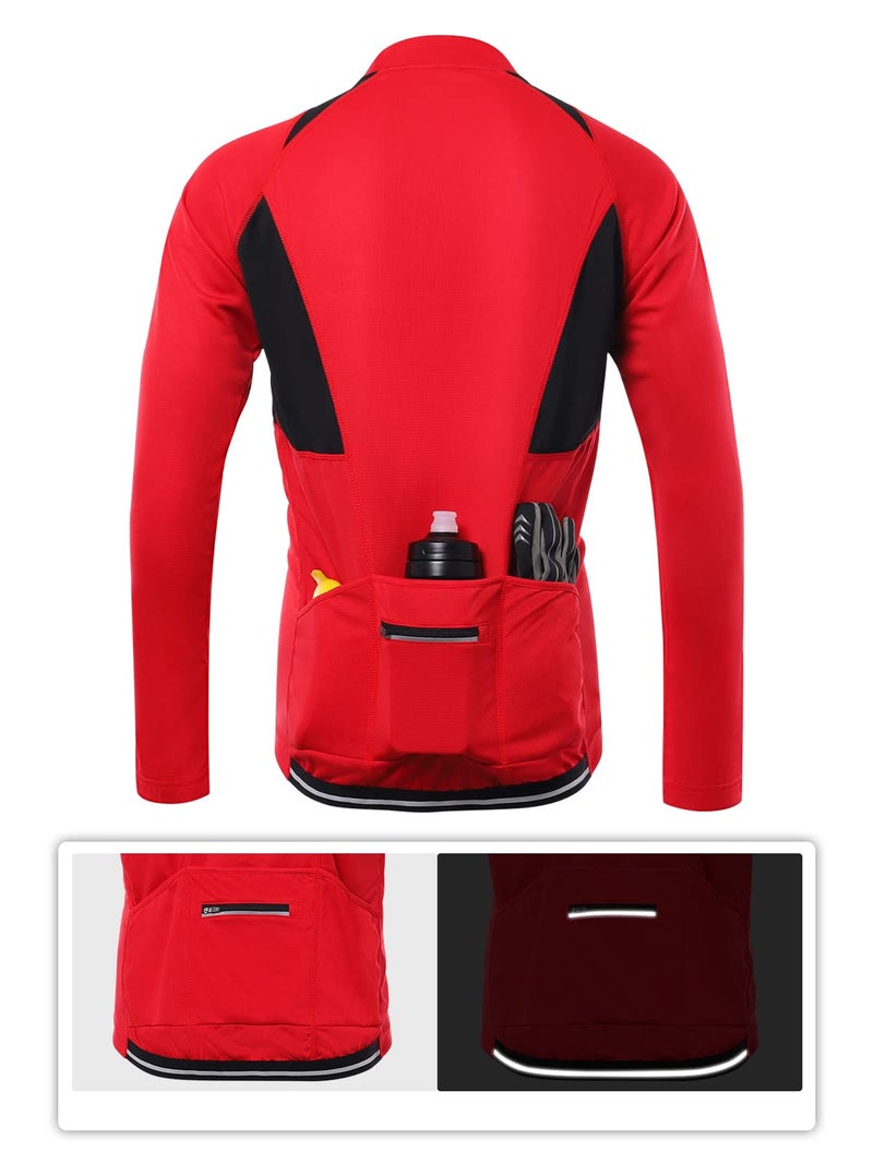 ARSUXEO Men's Half Zipper Cycling Jerseys Long Sleeves MTB Bike Shirts 6031 Red Size X-Large - Image 4