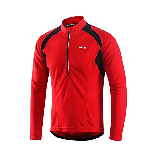 ARSUXEO Men's Half Zipper Cycling Jerseys Long Sleeves MTB Bike Shirts 6031 Red Size X-Large - Image 1