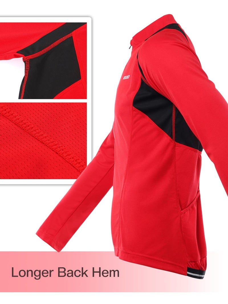 ARSUXEO Men's Half Zipper Cycling Jerseys Long Sleeves MTB Bike Shirts 6031 Red Size X-Large - Image 3