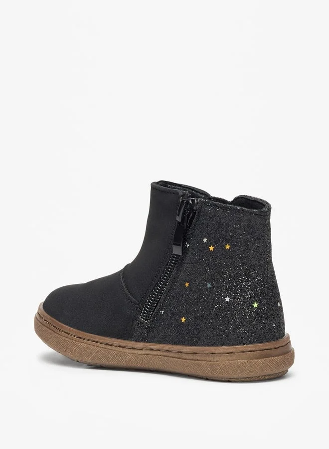 Flora Bella By Shoexpress Girl's Glitter Detail High Cut Boots with Zip Closure