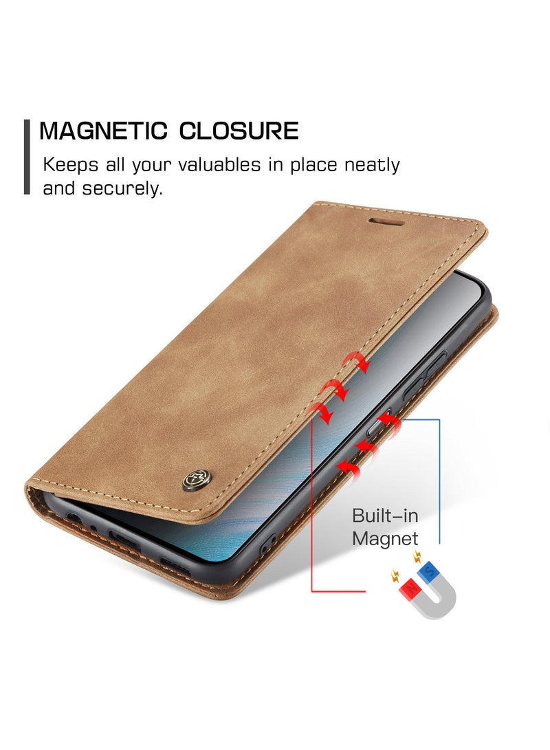 CaseMe Phone Case Luxury PU Leather Design 013 Flip Cover Card Slot Holder Cover For Honor X7B (Brown) - Image 2